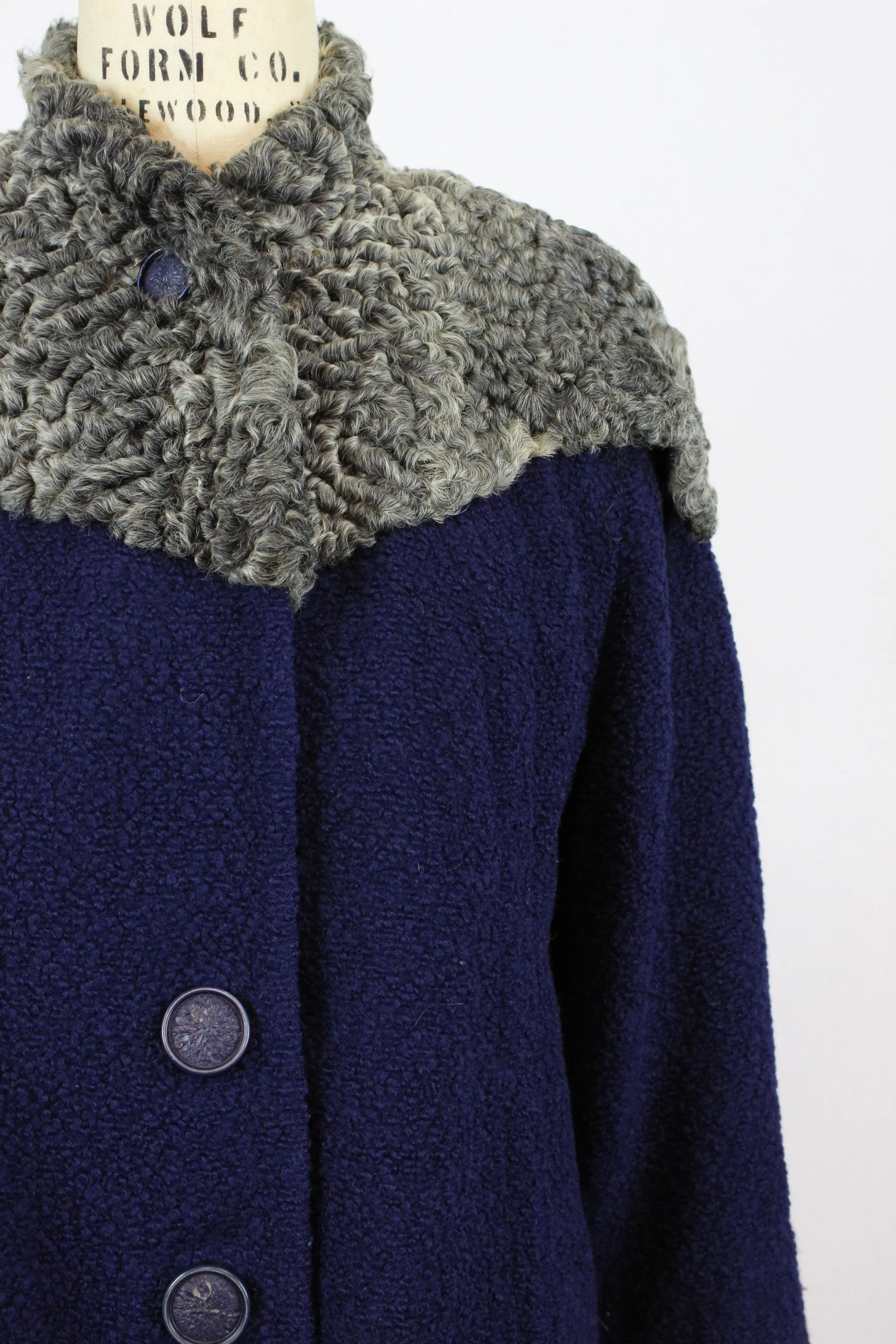1940's navy boucle fur cape coat large | new fall