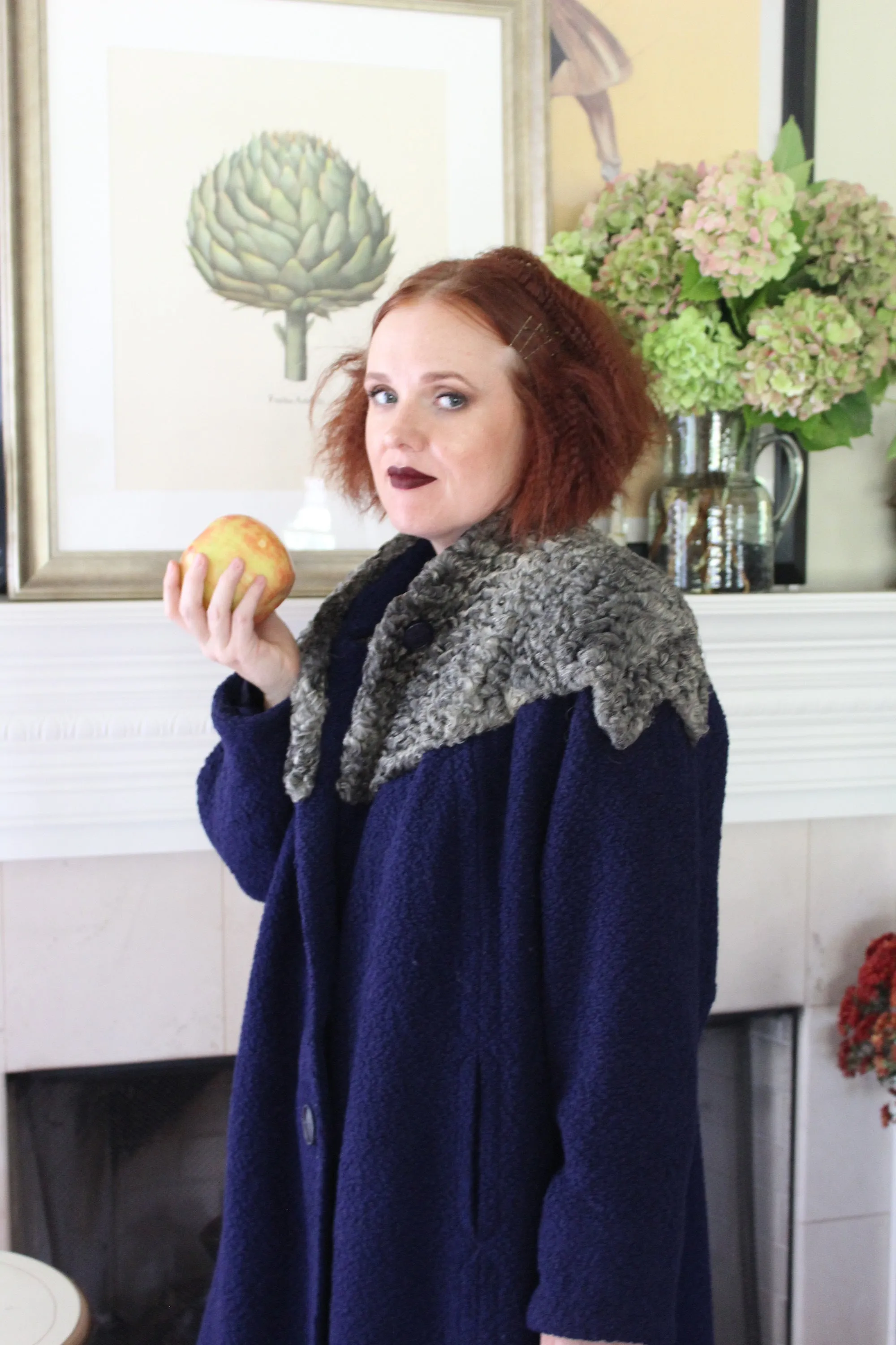 1940's navy boucle fur cape coat large | new fall