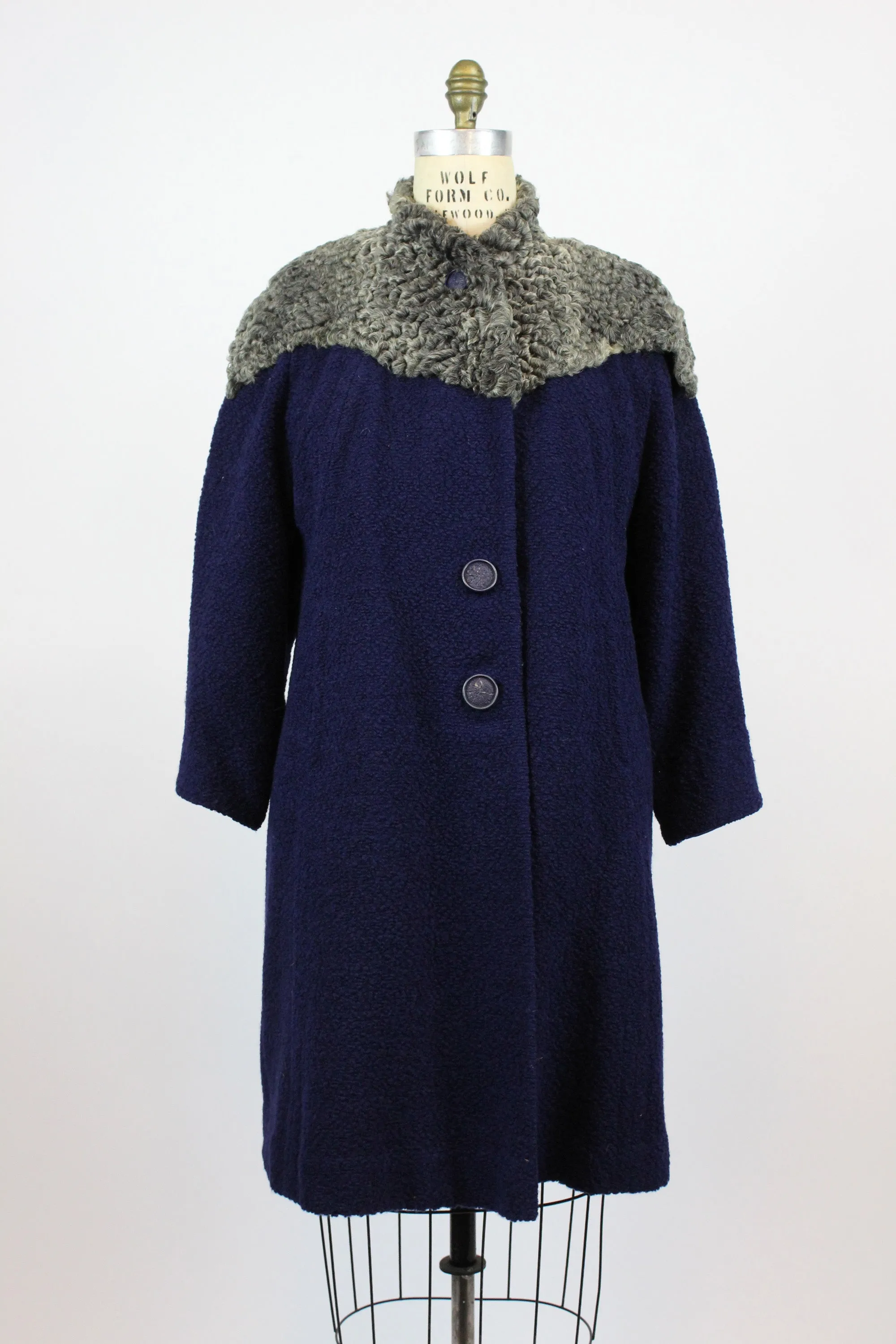 1940's navy boucle fur cape coat large | new fall