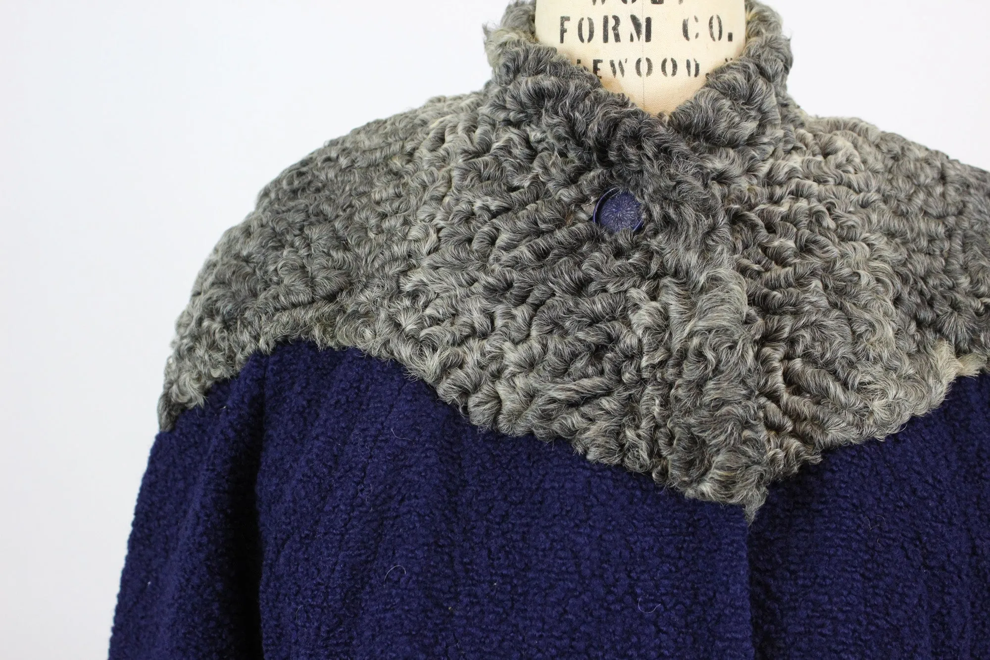1940's navy boucle fur cape coat large | new fall