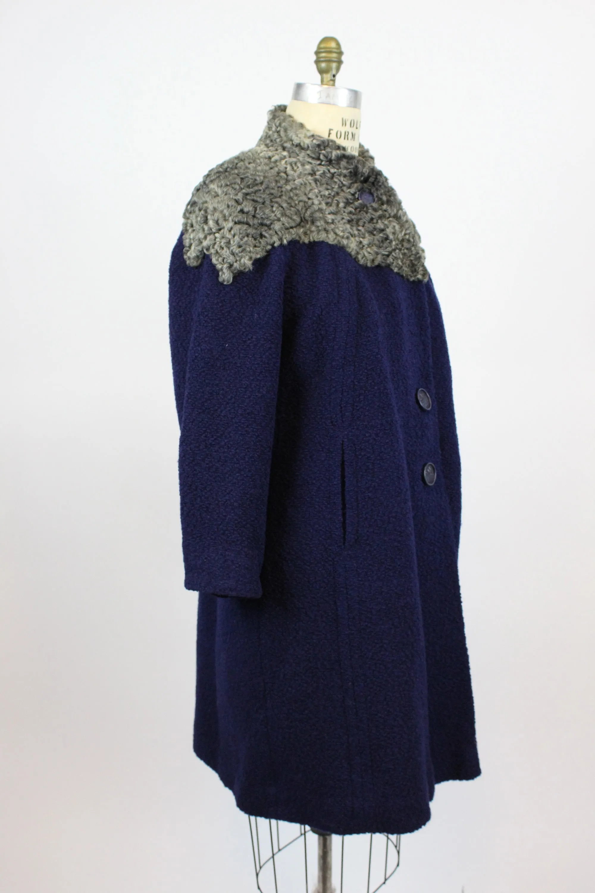 1940's navy boucle fur cape coat large | new fall