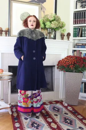 1940's navy boucle fur cape coat large | new fall