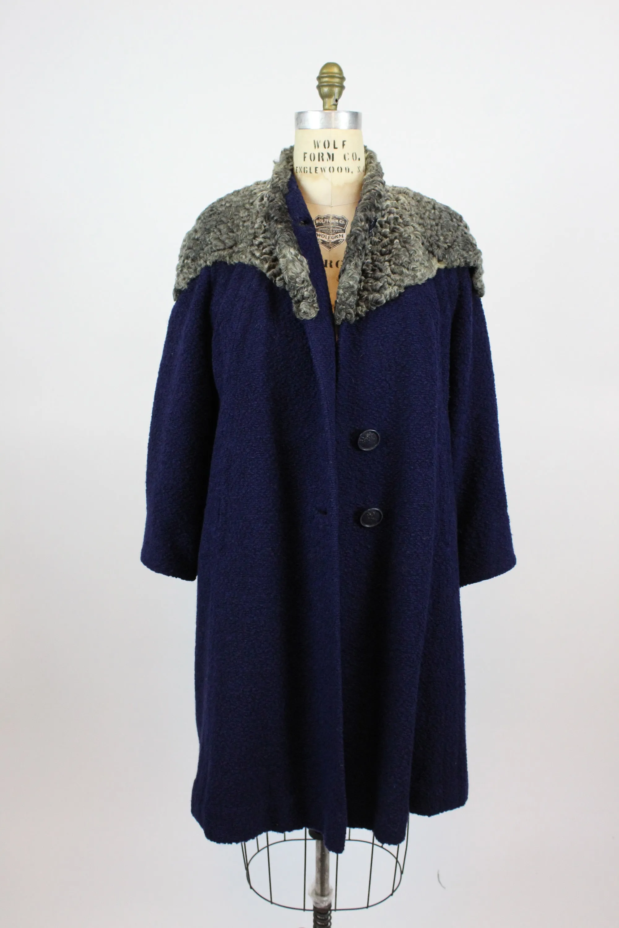 1940's navy boucle fur cape coat large | new fall