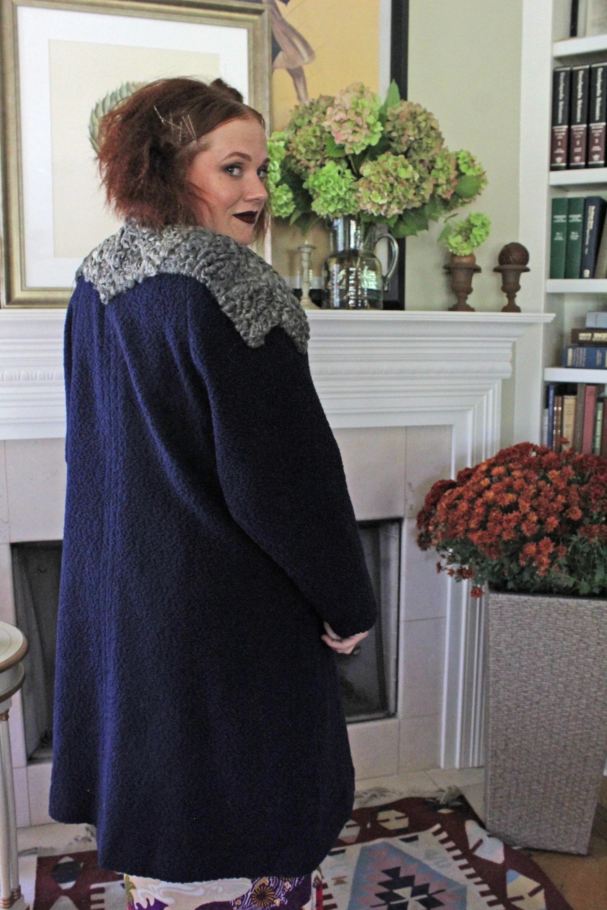 1940's navy boucle fur cape coat large | new fall