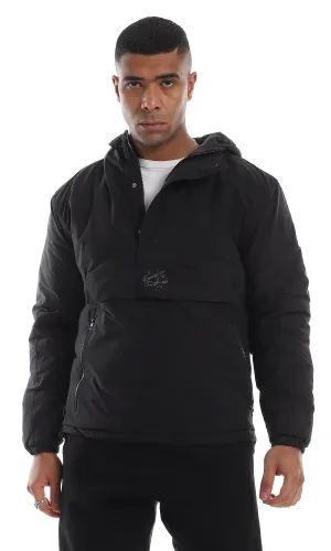 96104 3 Pockets Triple Closure Hooded Black Sweater