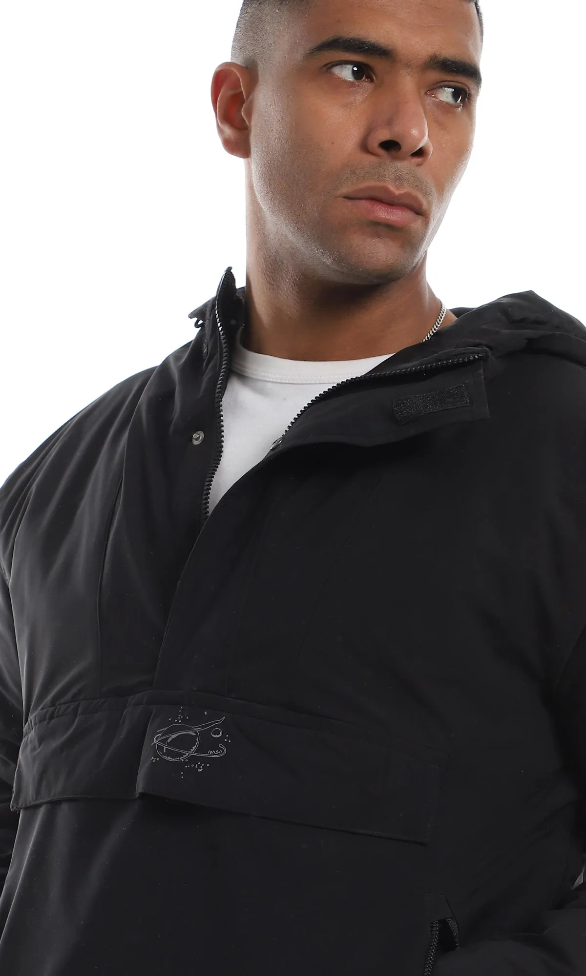 96104 3 Pockets Triple Closure Hooded Black Sweater