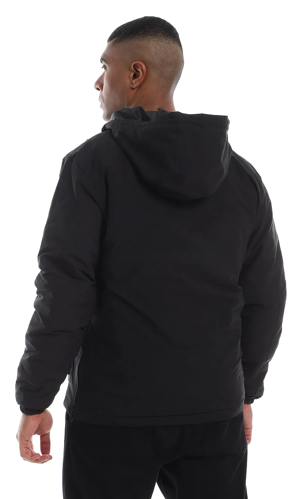 96104 3 Pockets Triple Closure Hooded Black Sweater