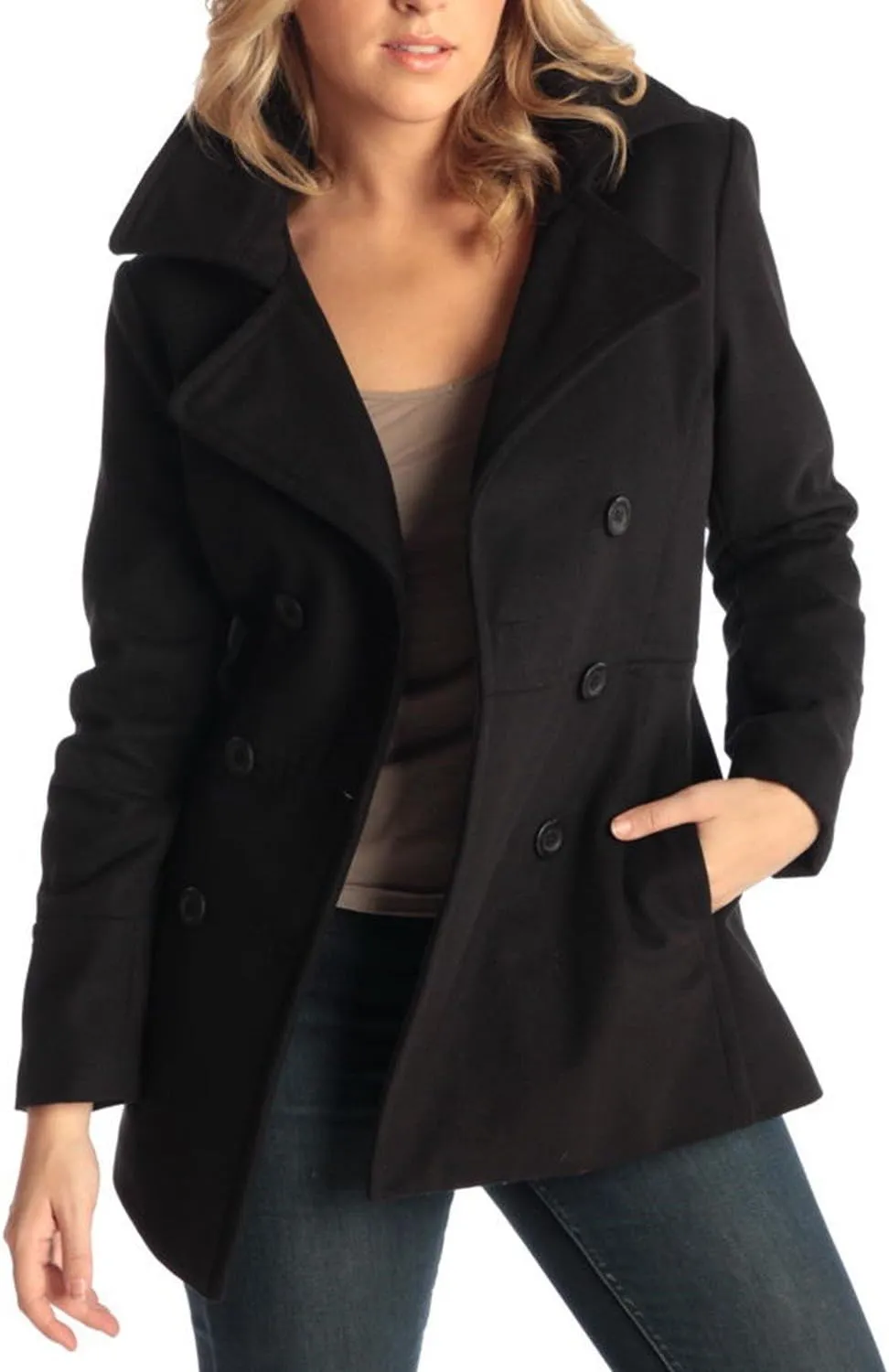 Alpine Swiss Emma Women's Wool Peacoat  Double-Breasted 3/4 Length Overcoat, Stylish & Warm Blazer for Fall & Winter