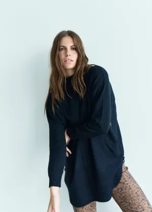Audrey Knitted Viscose Tunic with Side Buttons in Black