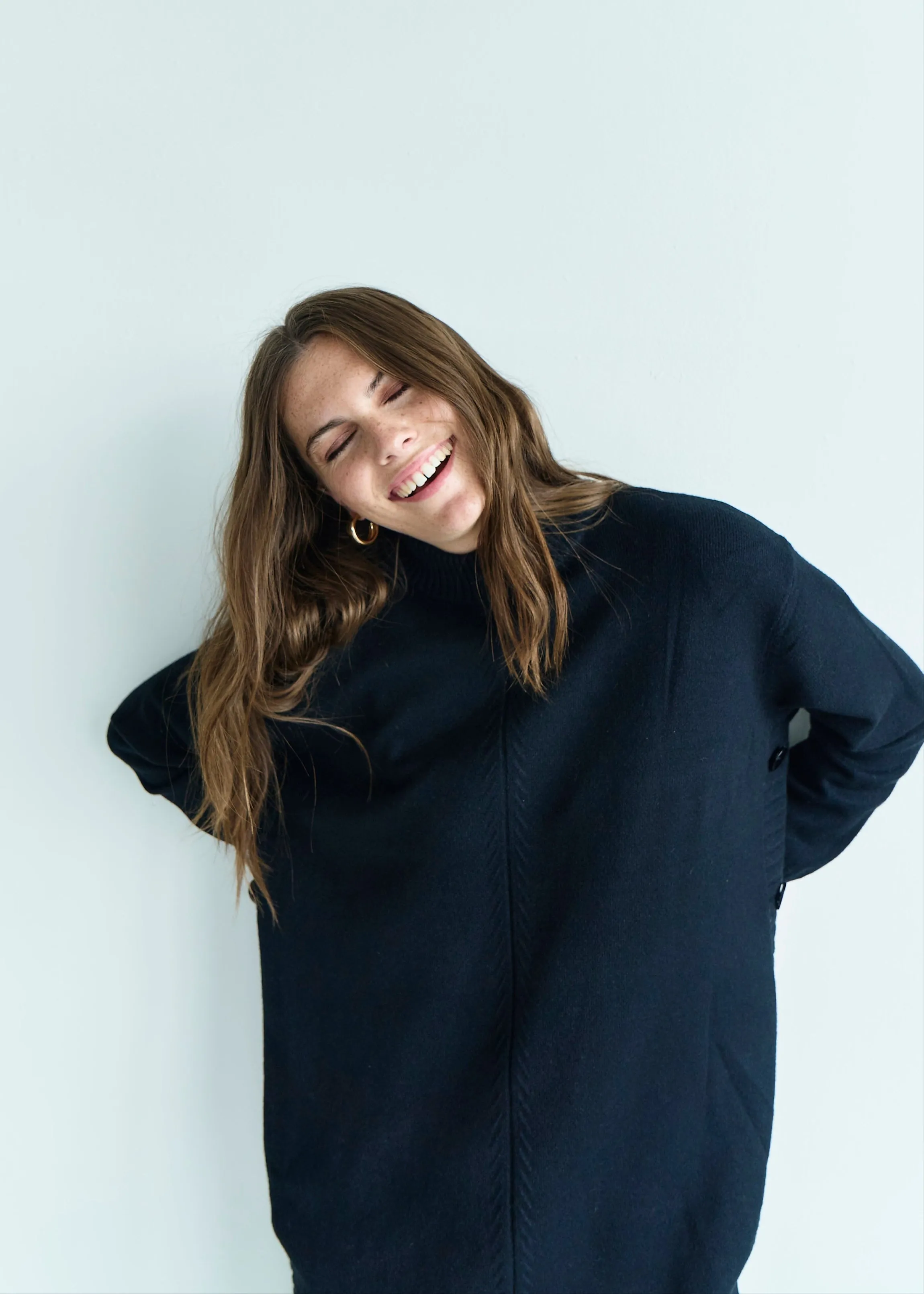 Audrey Knitted Viscose Tunic with Side Buttons in Black