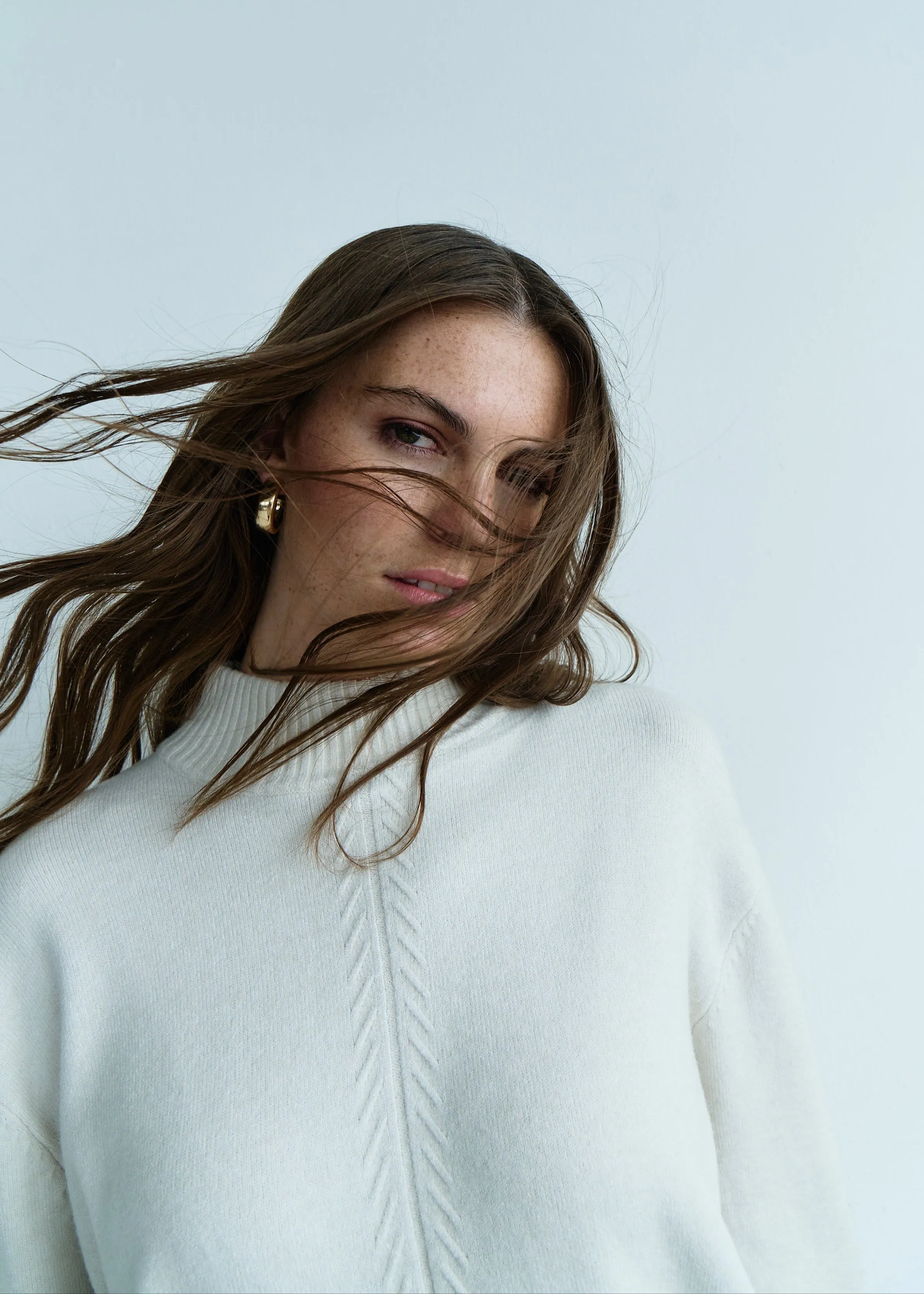 Audrey Knitted Viscose Tunic with Side Buttons in Cream