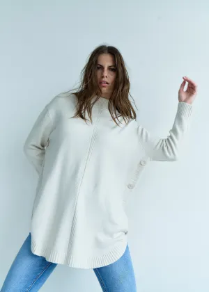 Audrey Knitted Viscose Tunic with Side Buttons in Cream