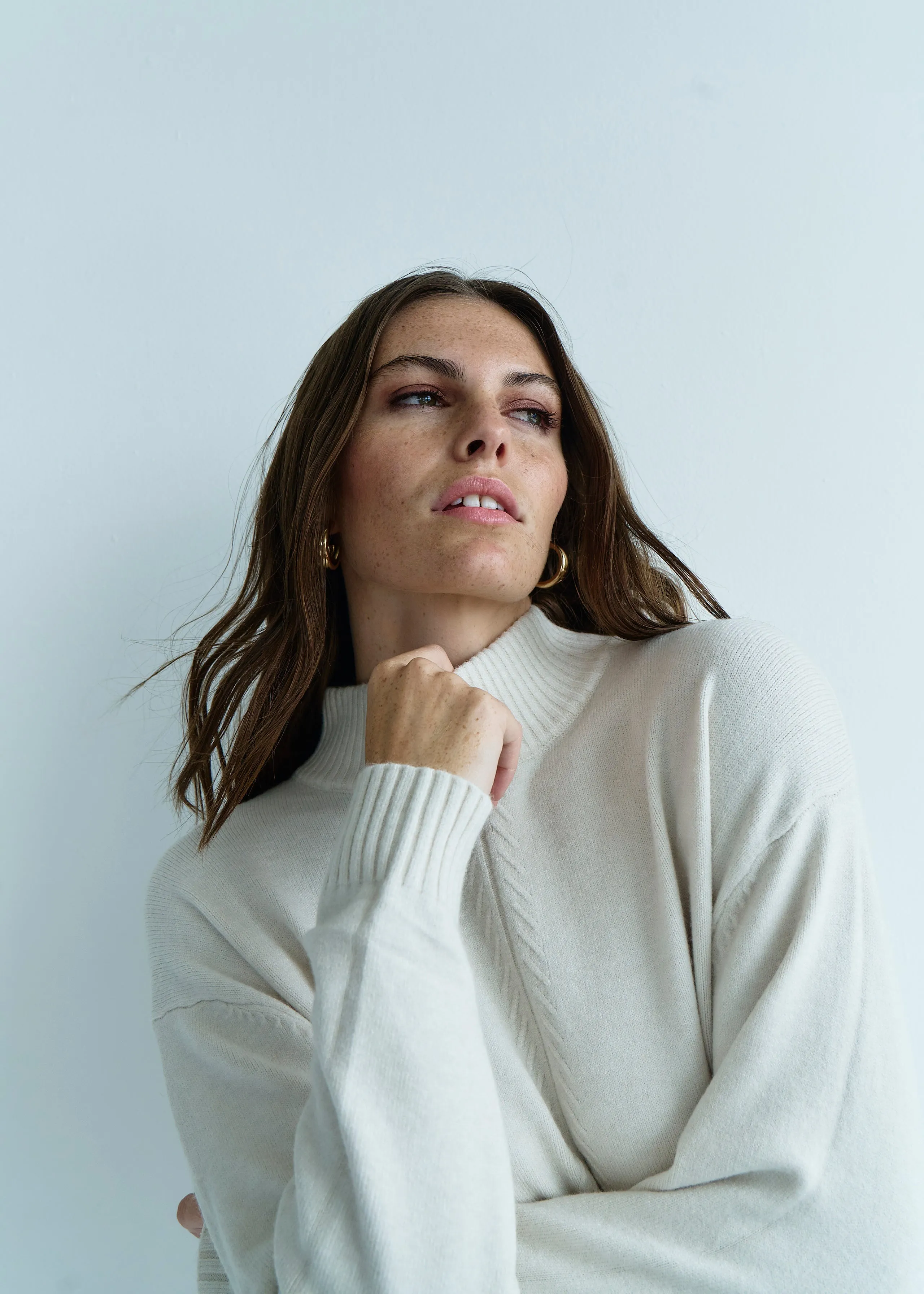 Audrey Knitted Viscose Tunic with Side Buttons in Cream