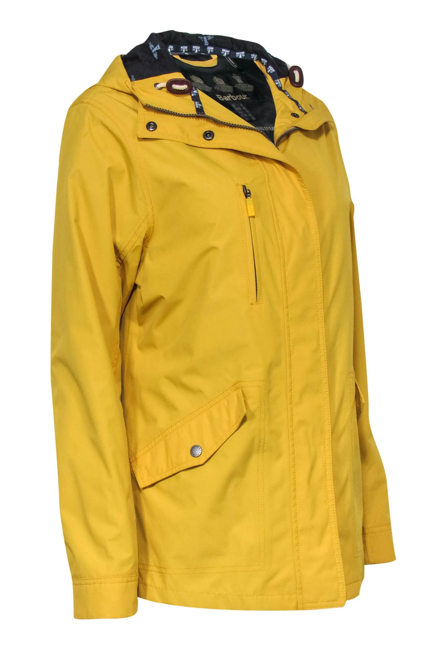 Barbour - Yellow Waterproof Zip-Up Hooded Rain Jacket Sz 10