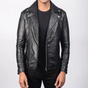 BIKER-1452 MUSH Black Leather Biker Jacket