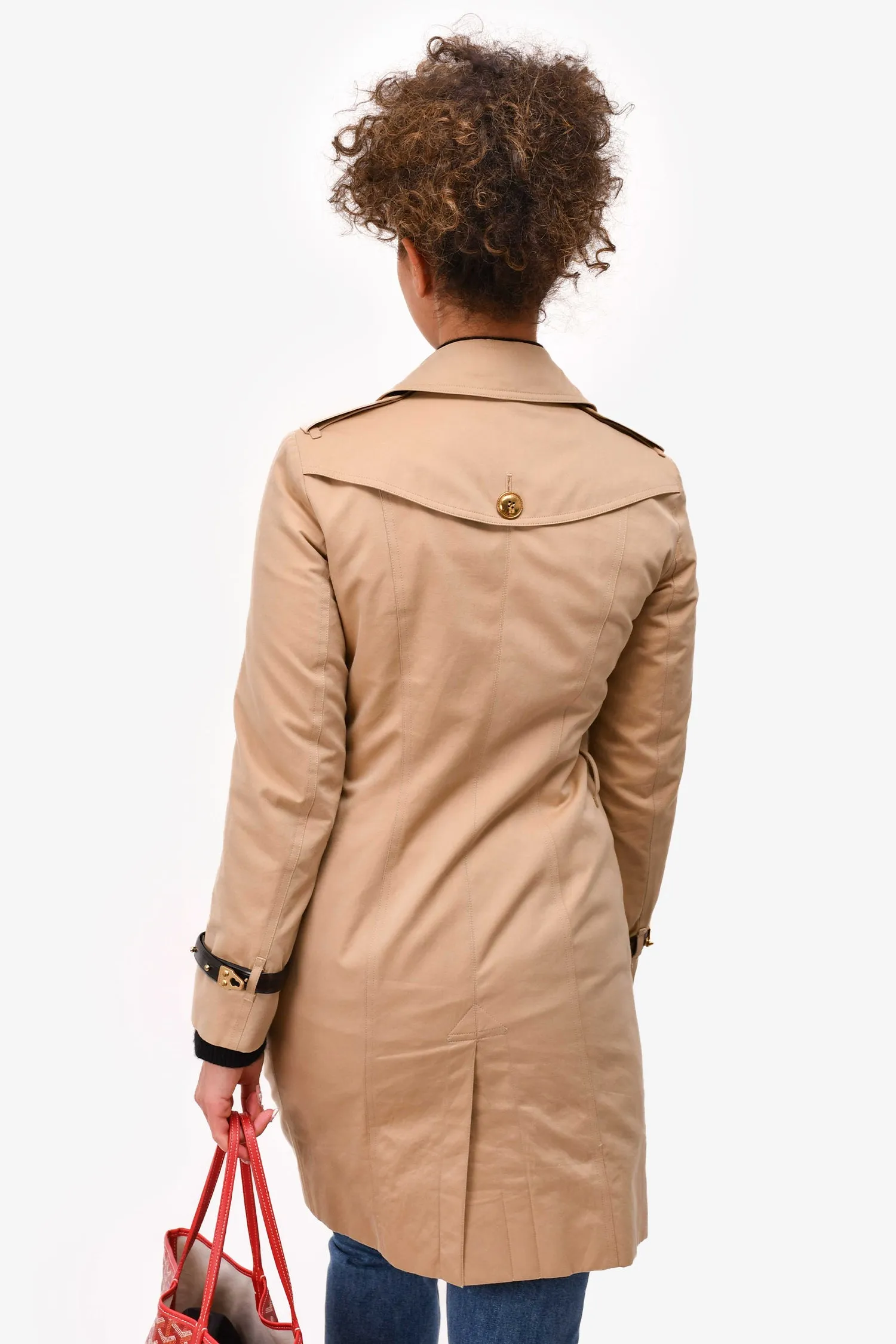 Burberry Beige Double Breasted Leather Detailed Trench Coat Size 4 US (As Is)
