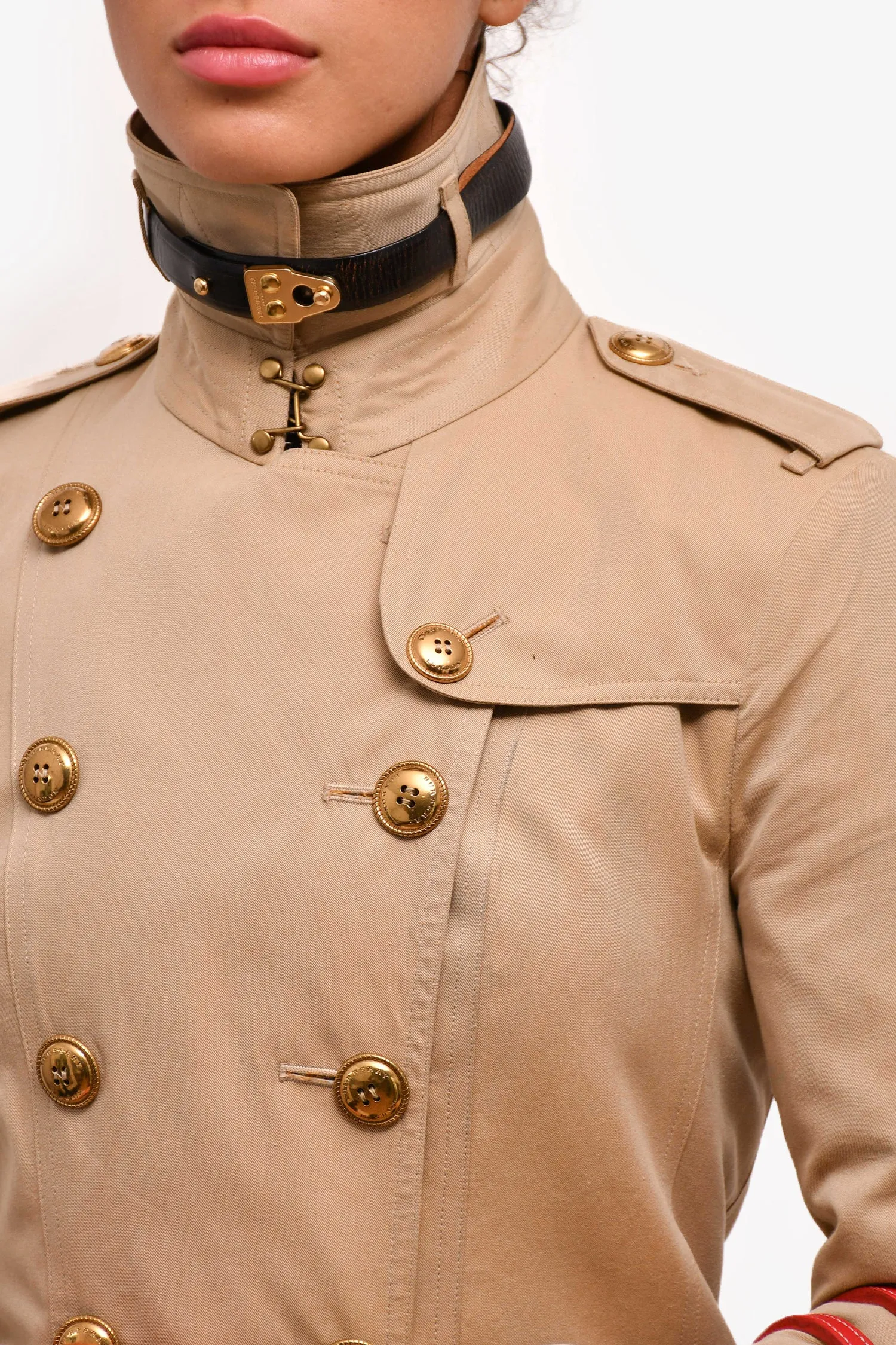 Burberry Beige Double Breasted Leather Detailed Trench Coat Size 4 US (As Is)