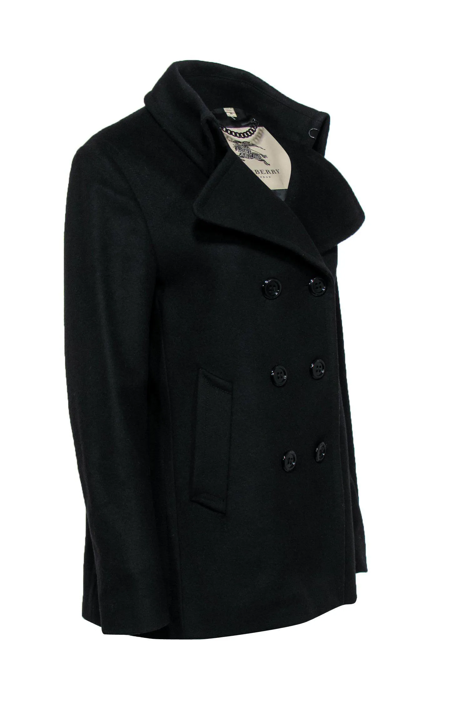 Burberry - Black Wool Pointed Collar Peacoat Sz M