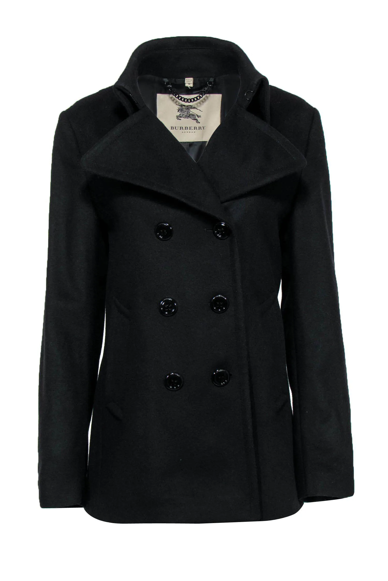 Burberry - Black Wool Pointed Collar Peacoat Sz M