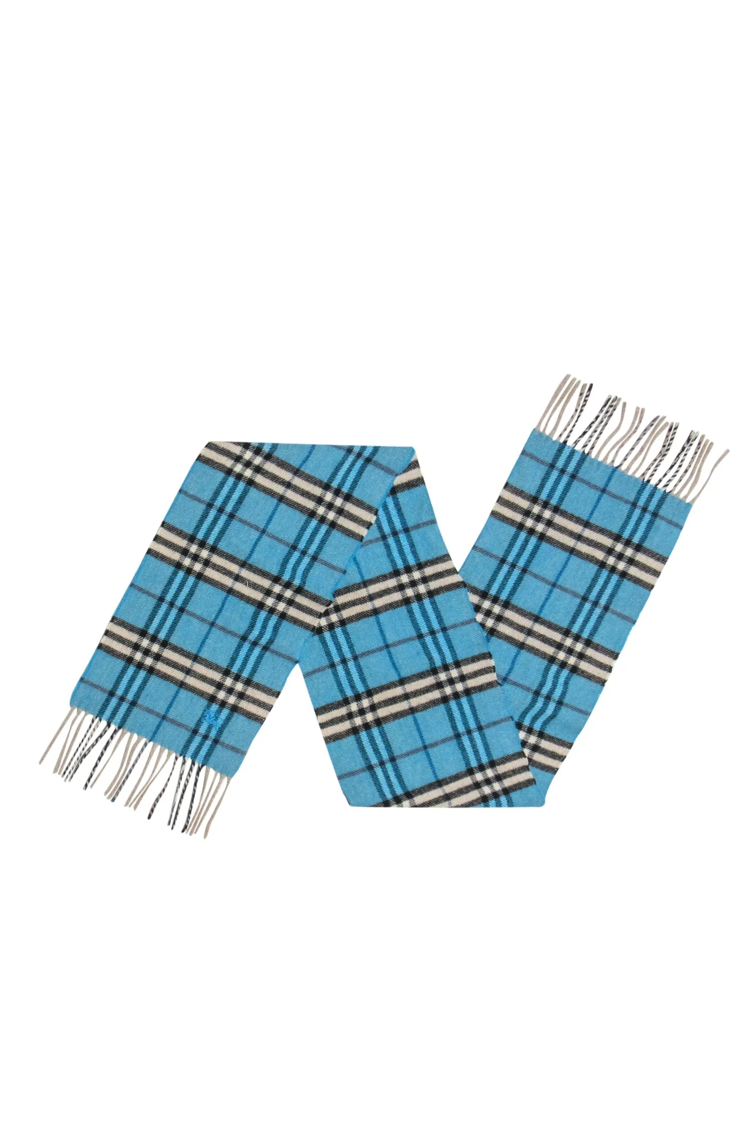 Burberry - Blue Tartan Print Wool & Cashmere Blend Scarf