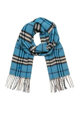 Burberry - Blue Tartan Print Wool & Cashmere Blend Scarf