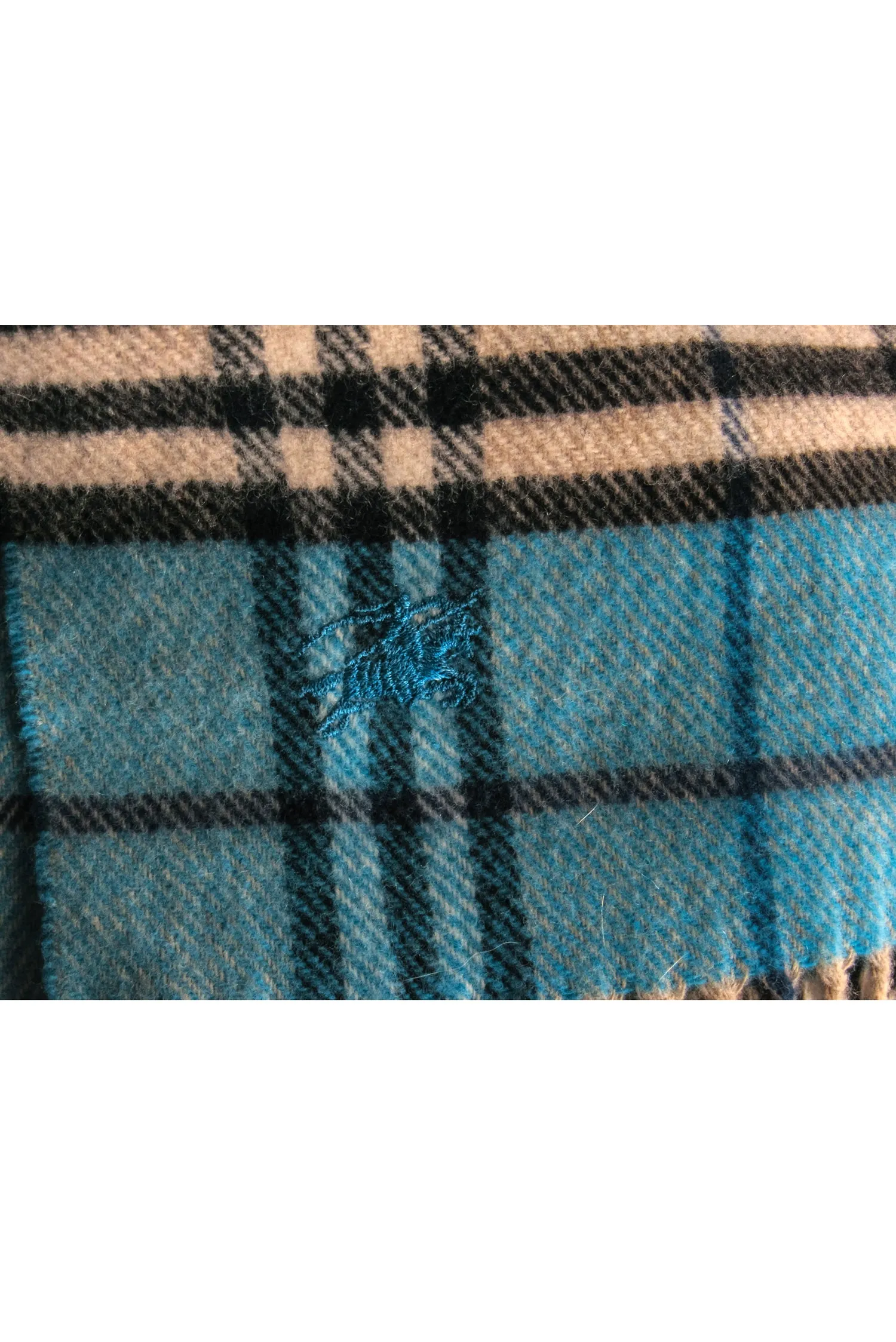 Burberry - Blue Tartan Print Wool & Cashmere Blend Scarf