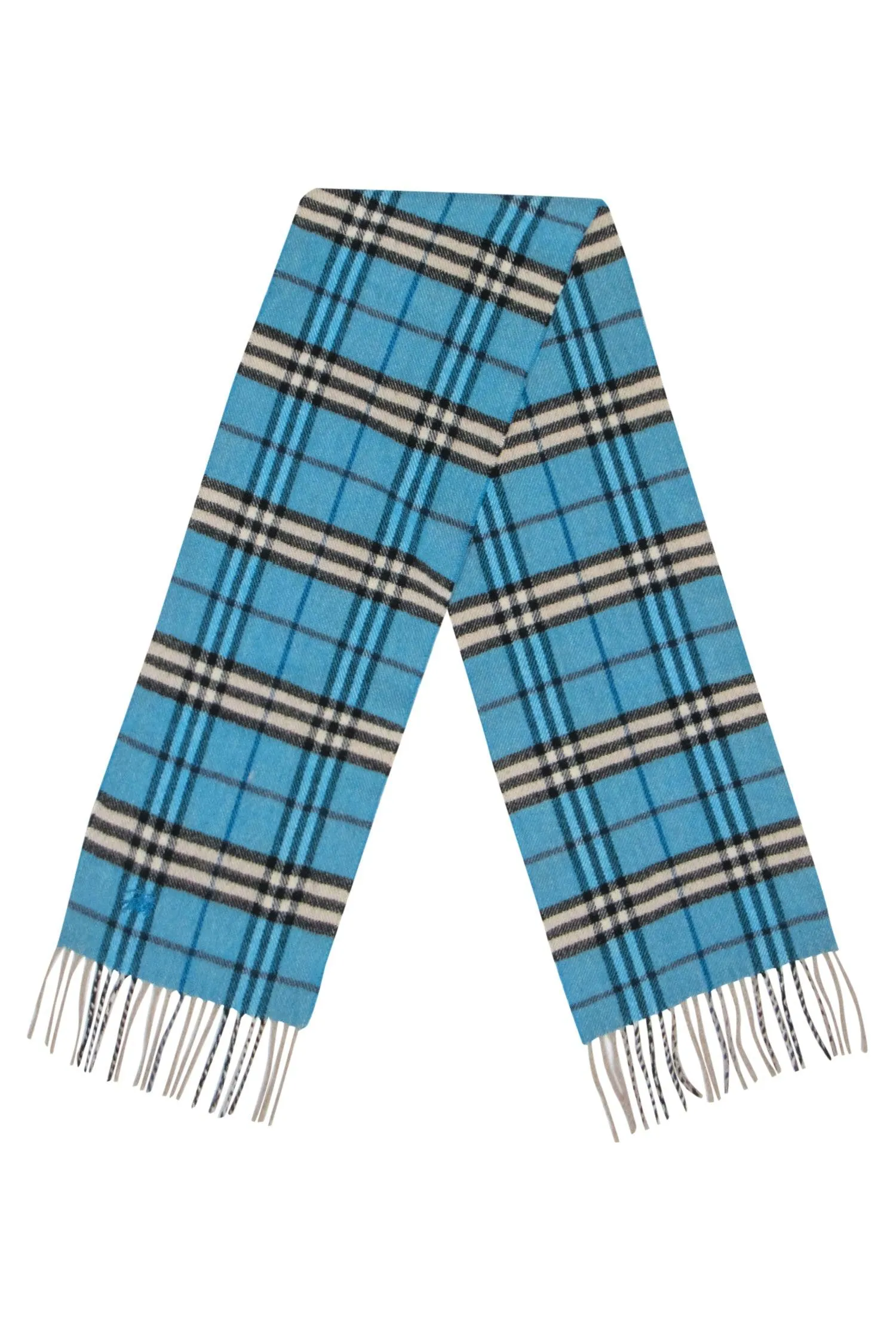 Burberry - Blue Tartan Print Wool & Cashmere Blend Scarf