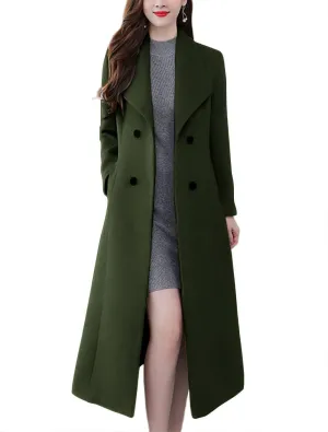 chouyatou Women's Chic Shawl Collar Work Double Breasted Maxi Long Wool Pea Coat