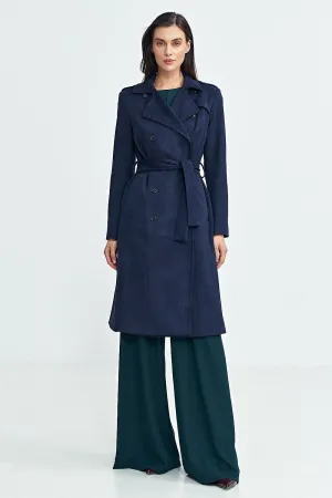 Classic Above Knee Coat in Navy Blue