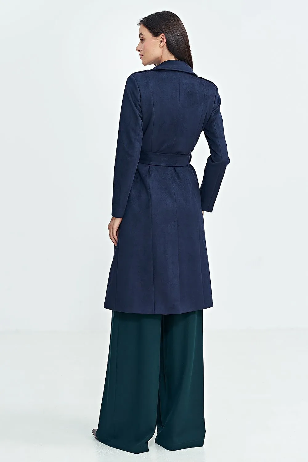 Classic Above Knee Coat in Navy Blue