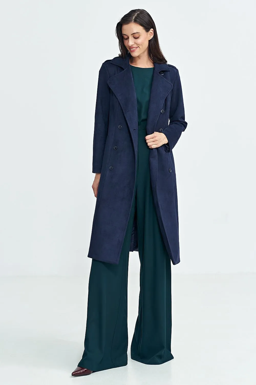 Classic Above Knee Coat in Navy Blue