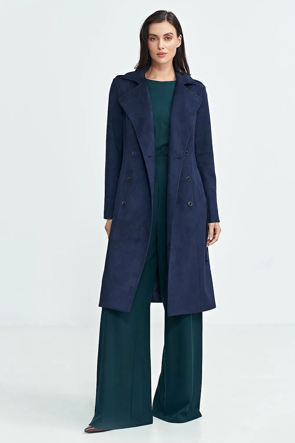 Classic Above Knee Coat in Navy Blue