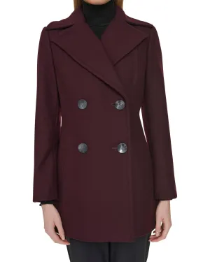 Cole Haan Wool Twill Double Breasted Peacoat - Wine