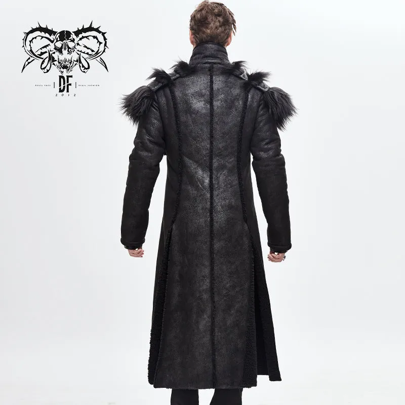 CT150 short front and long back punk fur warm men coat with detachable cape collar