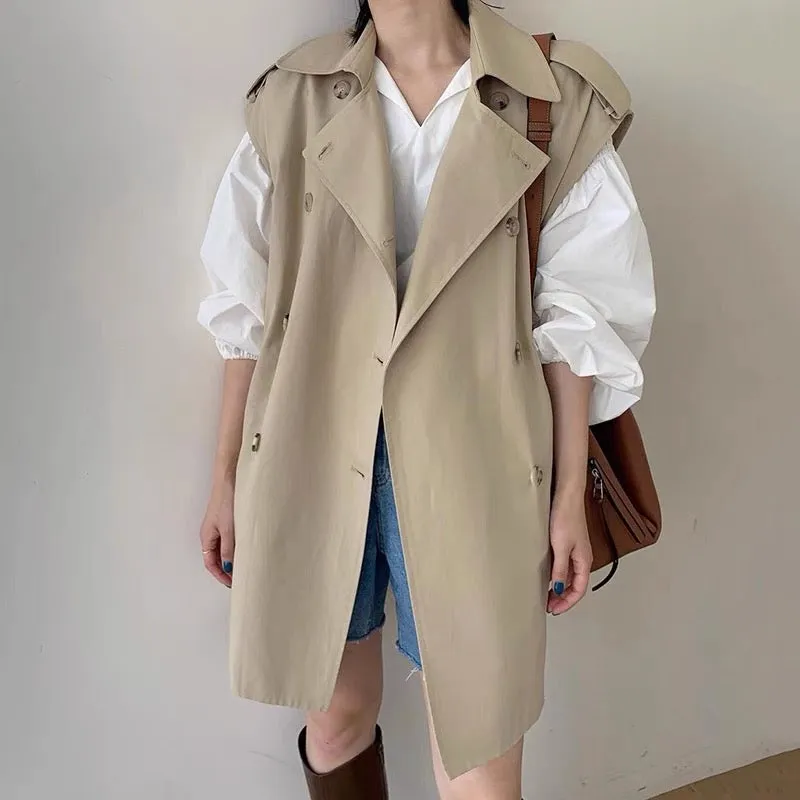 Double-Breasted Trench Coat Style Vest