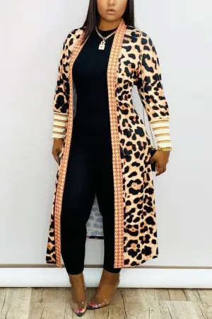 Fashionkova - Leopard print Fashion Casual Extended Print Cape Coat