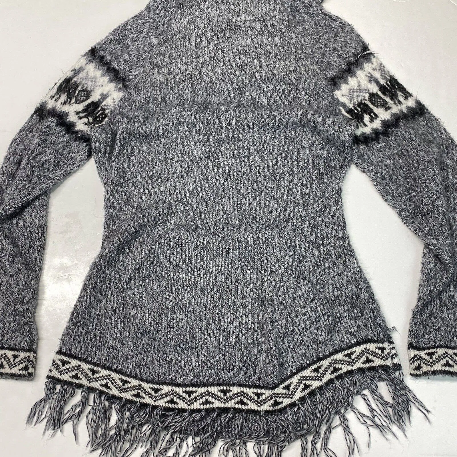 Grupo Brisanti Fuzzy Alpaca Blend Knit Sweater Gray Hooded Soft Fringe *No Size