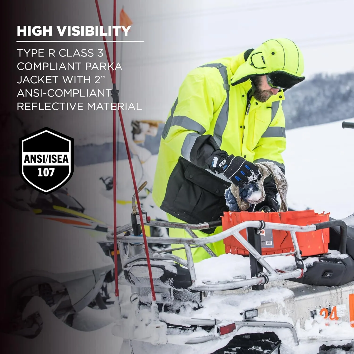 High Visibility Reflective Winter Safety Jacket, Insulated Parka, ANSI Compliant, Ergodyne GloWear 8384,X-Large,Lime