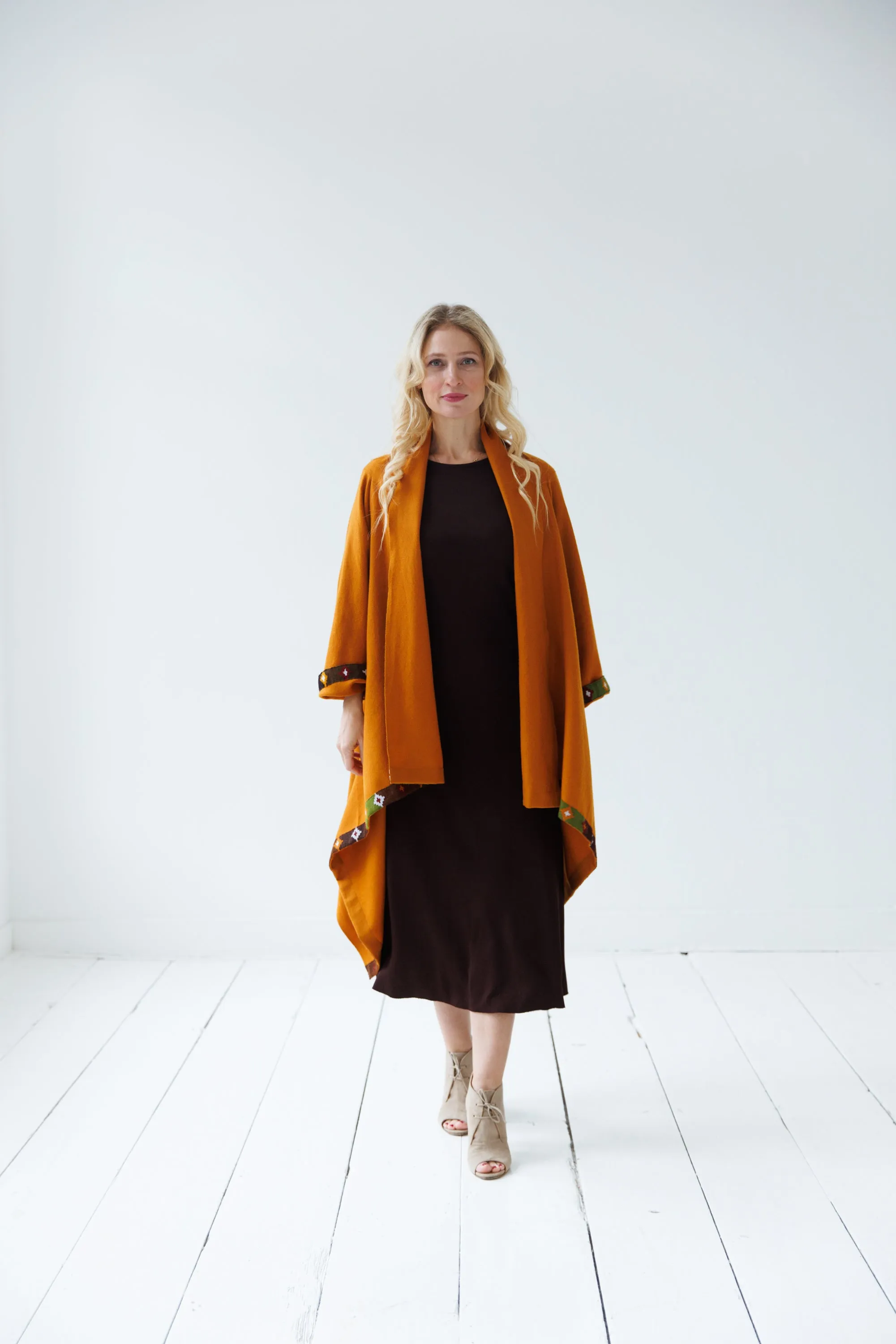 Julahas Mustard Cocoon Coat Cape