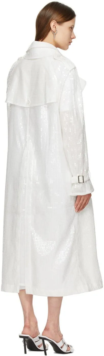 Junya Watanabe White Sequin Organdy Double-Breasted Trench Coat