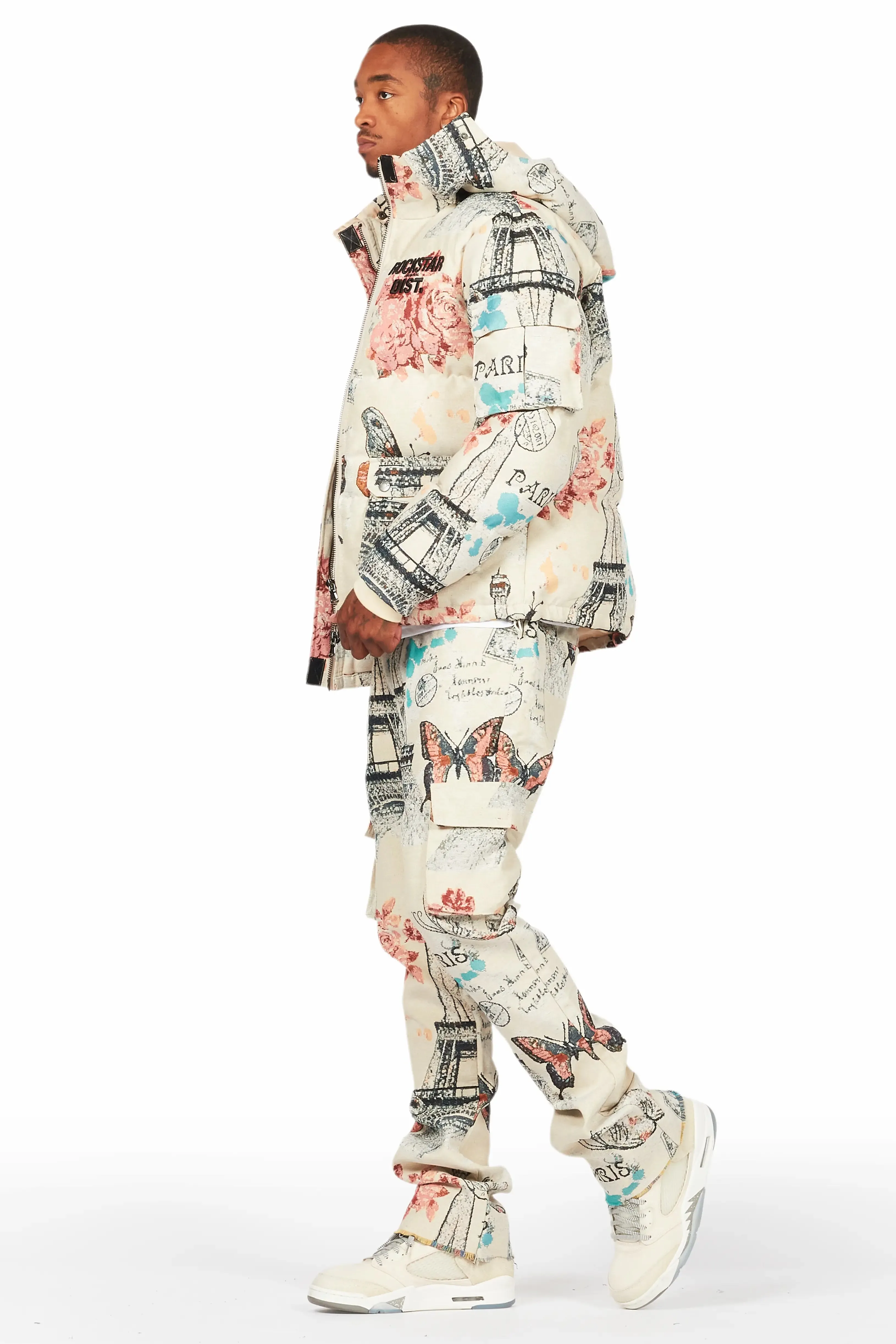 Lamont Beige Multi Tapestry Puffer Jacket