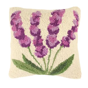 Lavender Stems Hooked Wool Pillow