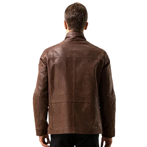 Mens Hunter Front Pocket Brown Genuine Cow Leather Jacket