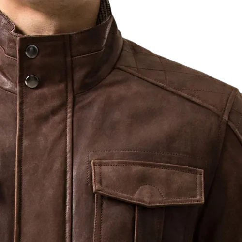 Mens Hunter Front Pocket Brown Genuine Cow Leather Jacket