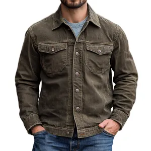 Men's Vintage Button Lapel Washed Denim Jacket 47025175U