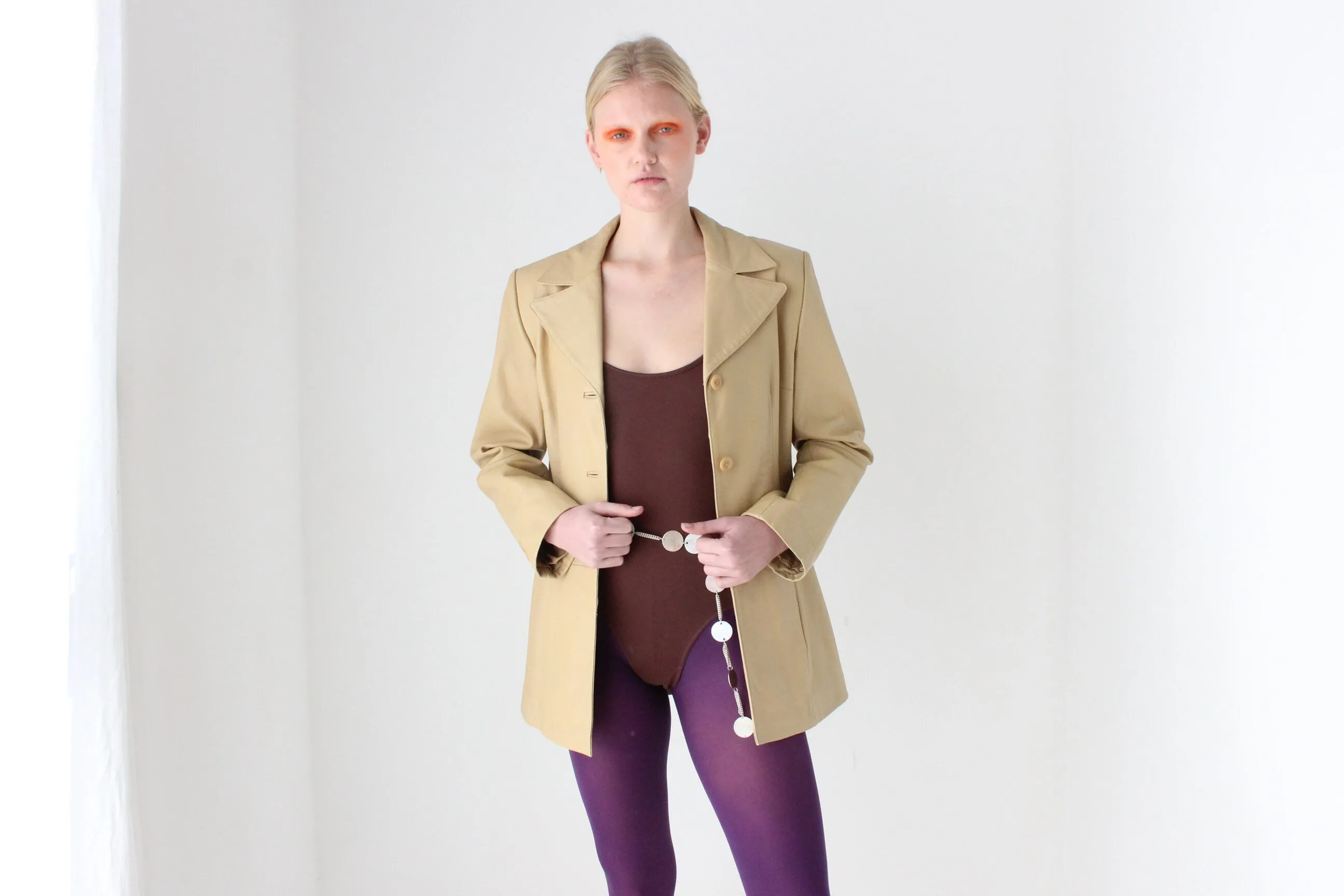 Minimal 90s LAMBSKIN Leather Buttery Soft Neutral Coat