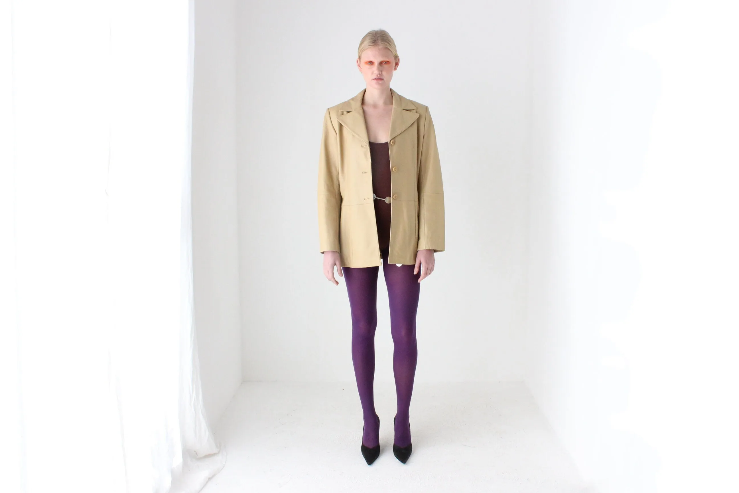 Minimal 90s LAMBSKIN Leather Buttery Soft Neutral Coat