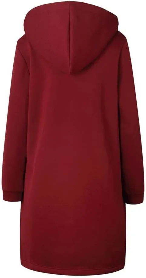 Muyise Women's Zip Up Hoodies Long Jackets Lightweight Tunic Drawstring Hooded Sweatshirts Oversized Winter Coat with Pockets