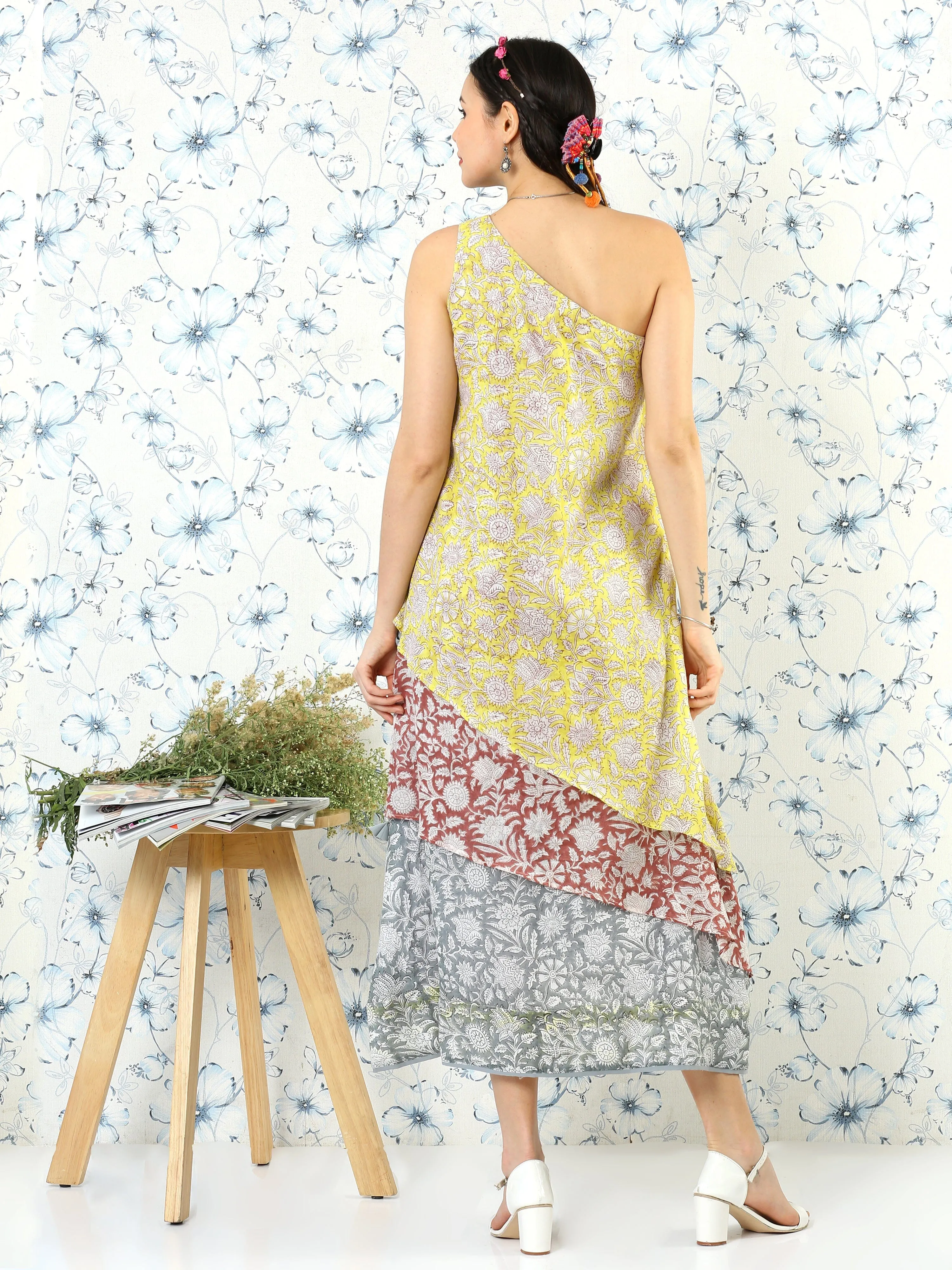 One Shoulder Floral Dress