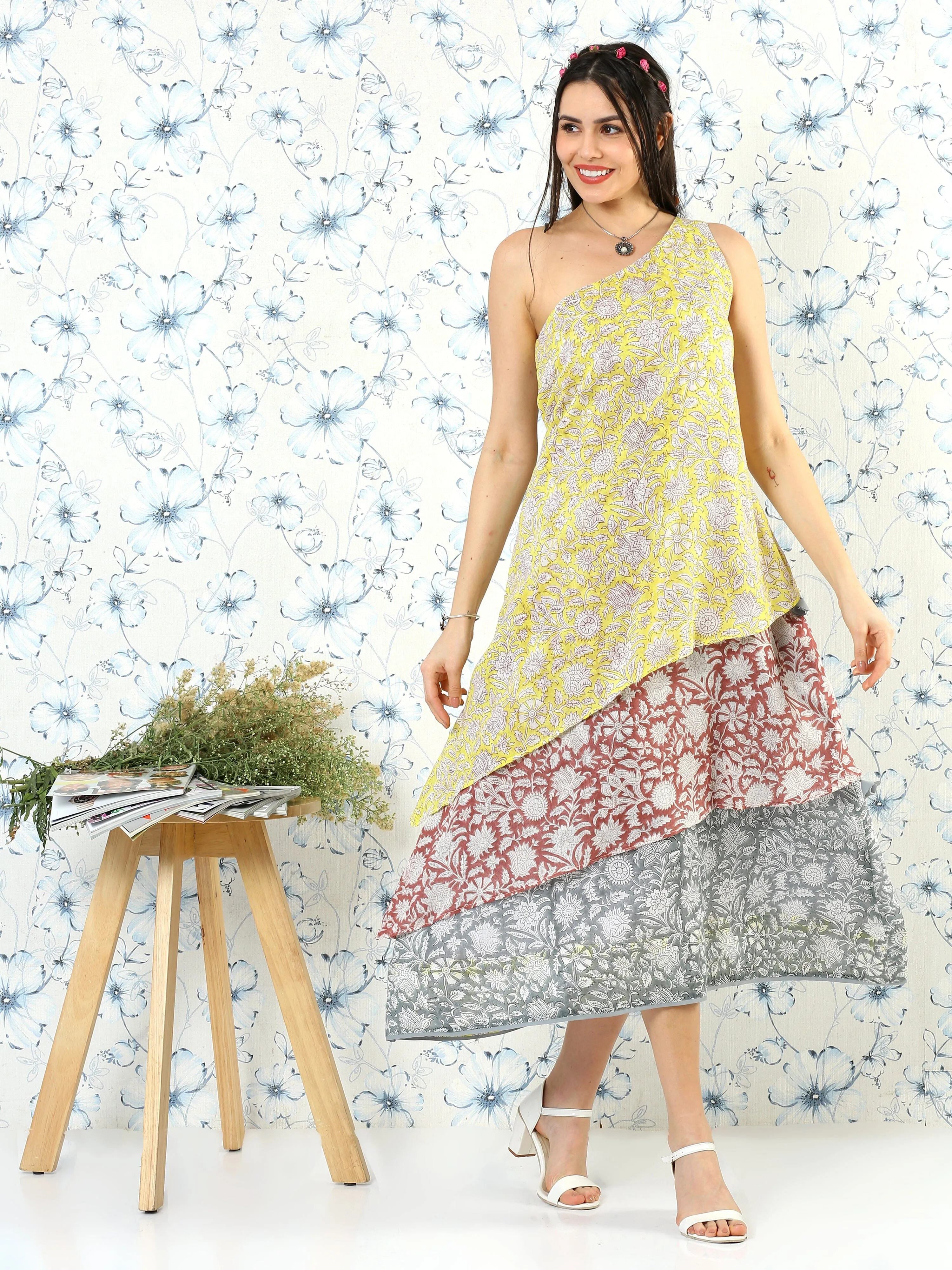 One Shoulder Floral Dress